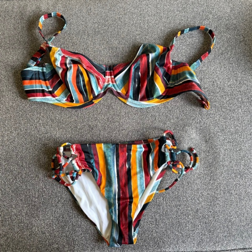 Freya Multicolor Trim Bikini Bottom with Red and Yellow Accents